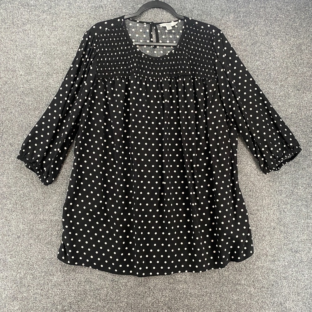 Croft & Barrow Womens 1X Tunic Black Polka Dots Pullover Lightweight Lagenlook